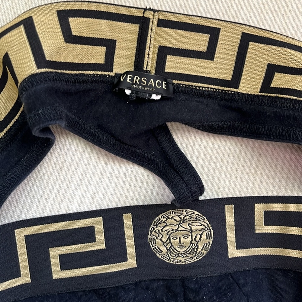 Versace Black Briefs with Gold Greek Key Design - Picture 3 of 4